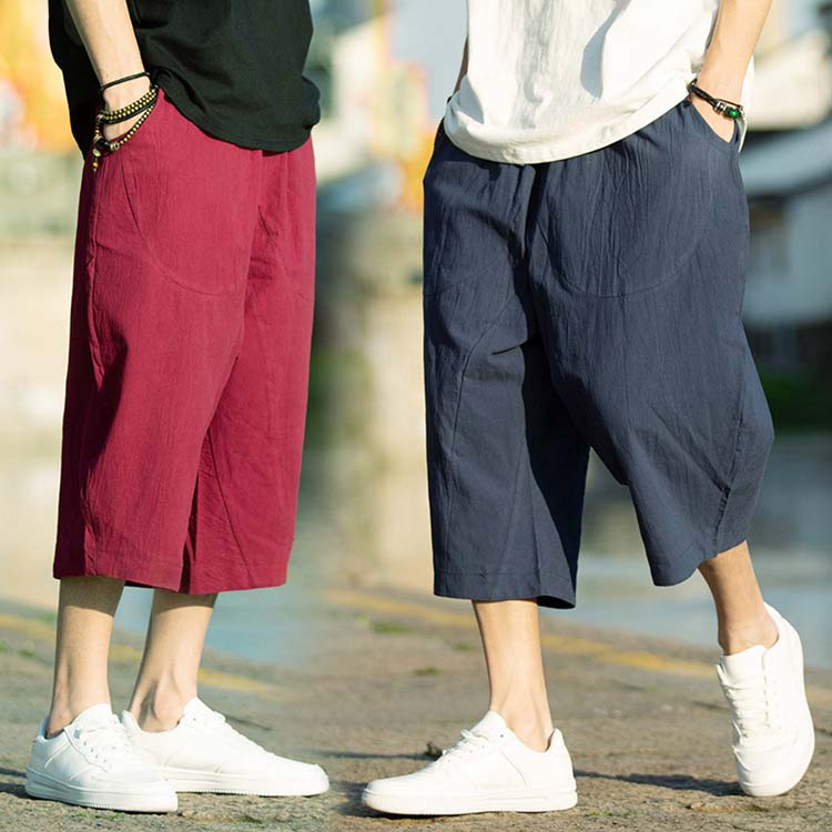 サルエルパンツ メンズ ワイドパンツ 無地 ゆったり 綿麻 パンツ 大きいサイズ 夏 綿麻 七分丈 パンツ リネンパンツ アウトドア 接触冷感 カジュアルパンツ ファッション ズボン おしゃれ 父の日 袴パンツ ガウチョパンツ