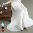 森ガールナチュラルダンスパンツ フレア シフォン ヨガパンツ カジュアルスカート風パンツ 春夏レディースワイドパンツ 練習レッスン着 ゆったりガウチョパンツ