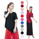 フィットネスウエア 半袖Tシャツ ゆったりヨガバレエウエア モダールダンスウエア 不規則ブラウス 普段着 レディース大人ダンス衣装 社交ダンス衣装 練習着レッス...