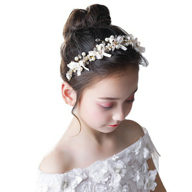 ヘアアクセサリーキッズティアラ子供髪飾りリボンピアノ発表会フラワーガールヘッドドレスホワイトパールワイヤーフォーマル発表会結婚式入学式卒園式入園式クラウン花冠カチューシャプレゼント