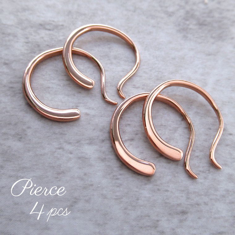 カップル お揃い ピアス ペア 男女 フックピアス フープピアス おすすめ おそろい ピンクゴールド 4個 セット 金属アレルギー対応 サージカルステンレス シンプル