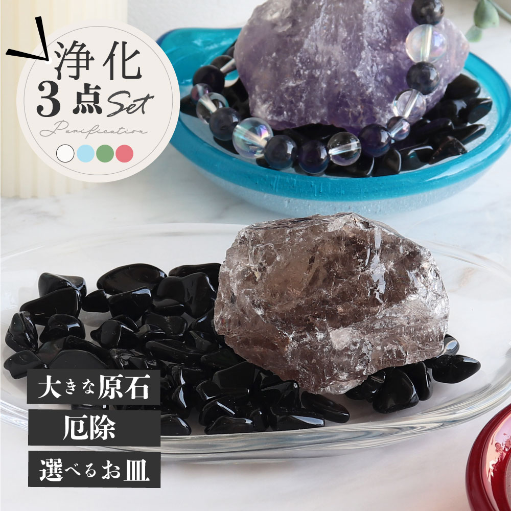 最強の魔除け パワーストーン 浄化セット モリオン 黒水晶 高品質 さざれ石 サザレ 選べる 7種類 原石 置き 浄化皿 パワーストーンブレスレット ネックレス の浄化に アメジスト スモーキークォーツ クリスタル 家 風水 11月 誕生日 クリスマス プレゼント