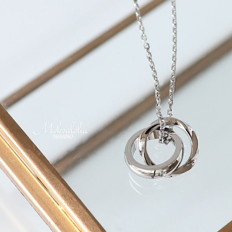 ネックレス レディース メンズ 金属アレルギー対応 ステンレス シンプル ペンダント ダイヤモンド シルバー ダブルリング 輪 43cm 単品 結婚記念日 アニ...