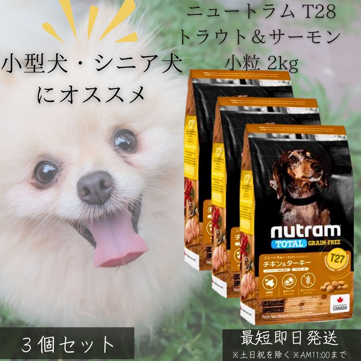 Rakuten - ニュートラム T27 チキン＆ターキー 小粒 2kg ×3個セット │ カナダ産 ドッグフード グレインフリー 高タンパク 犬用フード 小型犬 成犬 シニア犬 健康維持 毛艶 皮膚 関節 ケア 無添加 【ギフト対応】 【ソーシャルギフト対応】 プレゼント