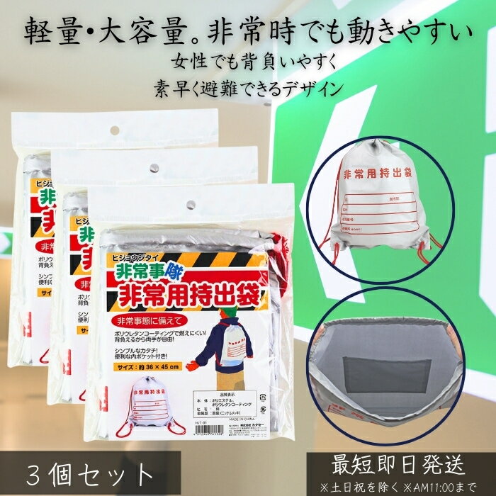 HJT-01 非常事隊 非常用持出袋 防災バッグ ×3個セット │ 避難袋 災害対策 防災グッズ 軽量 丈夫 収納袋 緊急持出し袋 避難用バッグ 家庭用 防災セット用 火災対策 30代女性 防災用品