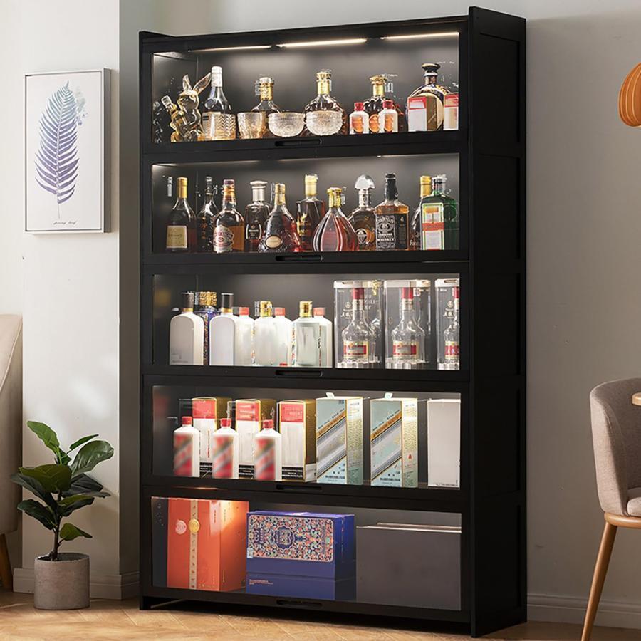 5段 ウイスキー 棚 おしゃれ お酒収納ラック 竹製 酒類貯蔵ロッカー 大容量 自立式 ワインバーキャビネ..