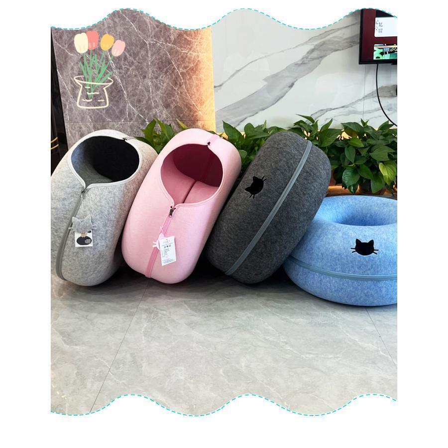 ドーナツ型 キャットトンネル 洗える フエルト製 ペットベッド ドーム型 猫 キャットハウス トンネル ..