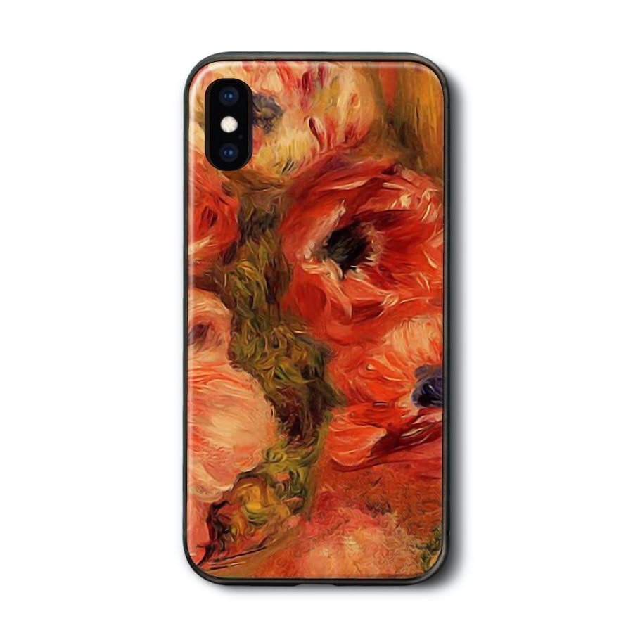 iPhone12 iPhone12Pro ケース 背面ガラスケース ルノワール アネモネ 多機種対応 ケース ガラスケース 個性的 iPhoneSE3 第三世代 プレゼント iPhone16