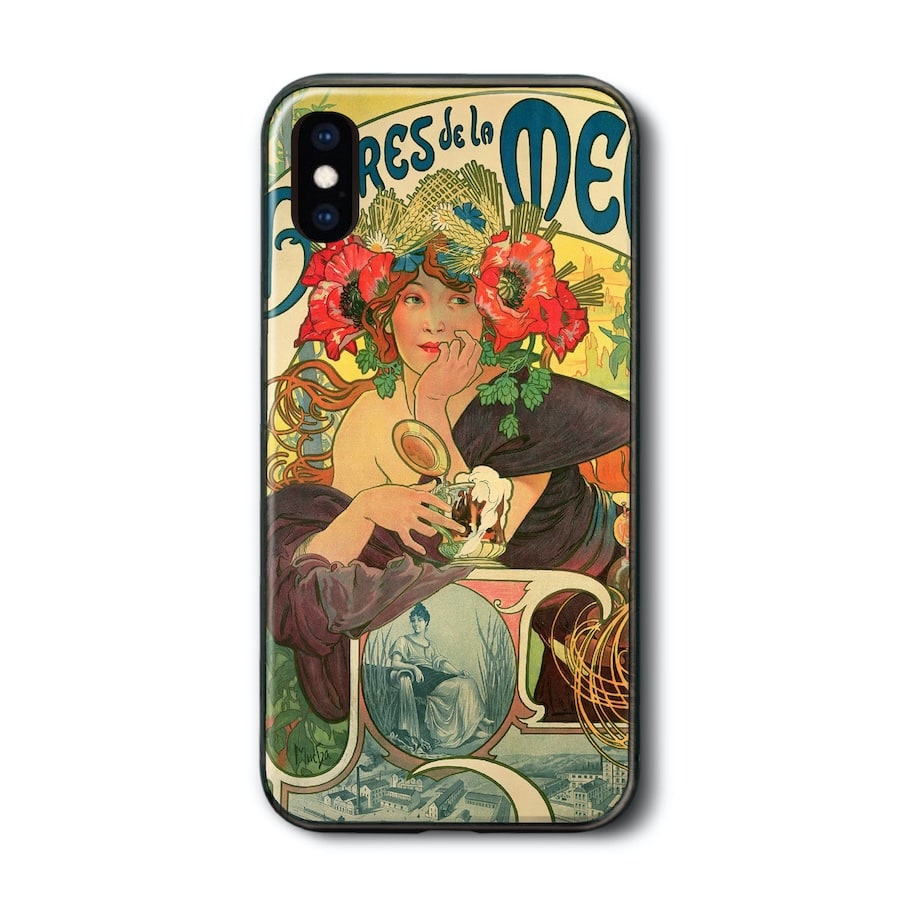 iPhoneSE3 第二世代 第3世代ケース アイフォン アルフォンス ミュシャ ムーズ川のビール iPhone12 iPhone15 アイフォン12ミニ ケース 人気 名画 絵画 レトロ 名画グッズ iPhone17 落下防止 滑り止め