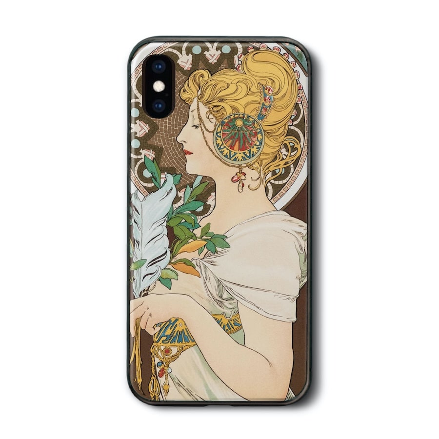 iPhone12mini iPhone7 iPhone13mini ケース 背面ガラスケース アルフォンス ミュシャ 羽根 ケース 人気 絵画 丈夫 アイフォン 絵画グッズ docomo 耐衝撃 iPhone15 15Plus