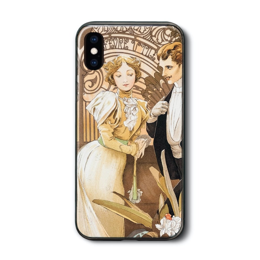 iPhoneXR ケース iPhone14Pro 背面ガラスケース アルフォンス ミュシャ 浮気女 多機種対応 ケース 人気 iPhone14 スマホカバー ハードケース iPhone16