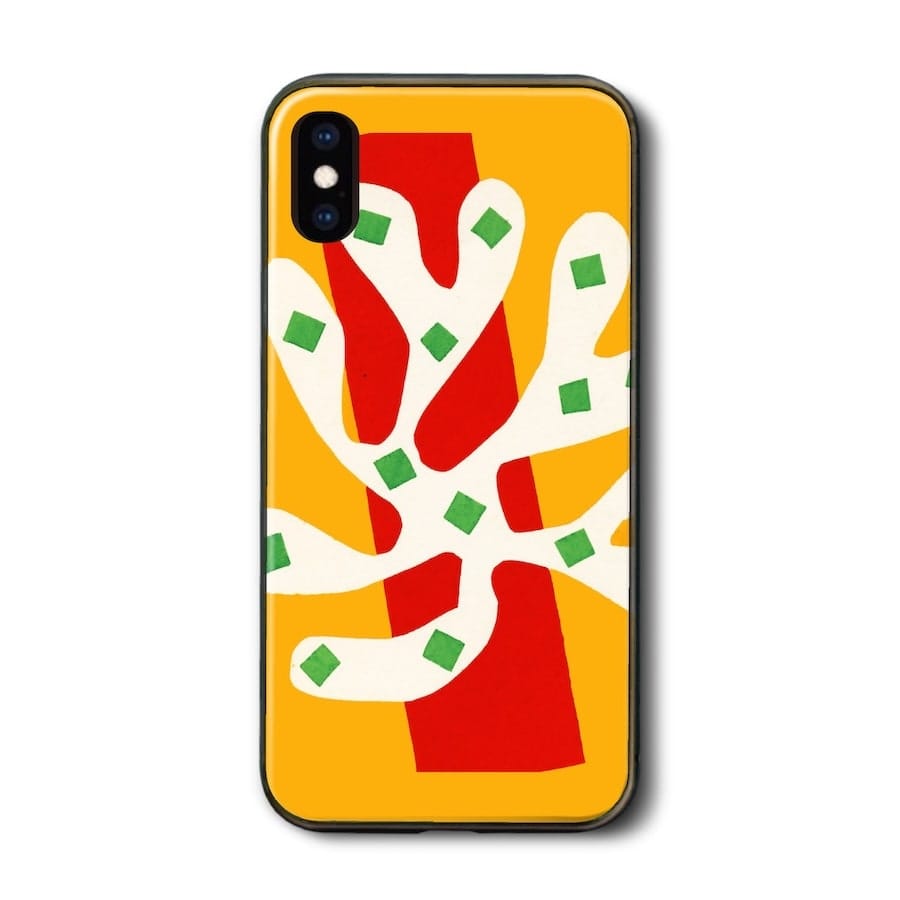 iPhone12 iPhone12Pro ケース 背面ガラスケース アンリ マチス オレンジと赤の背景に白の海藻 多機種対応 ケース ガラスケース 個性的 iPhoneSE3 第三世代 プレゼント iPhone16