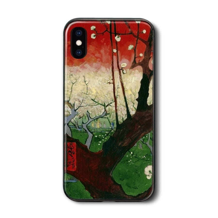 iPhoneXR ケース iPhone14Pro 背面ガラスケース ファン ゴッホ 梅の開花 歌川広重を模して 多機種対応 ケース 人気 iPhone14 スマホカバー ハードケース iPhone16