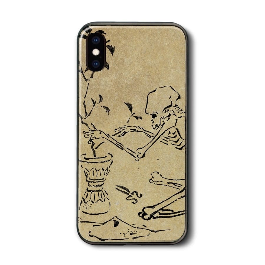 iPhone13Pro ケース ガラスケース アイフォン 河鍋暁斎 花を活ける骸骨 iPhone12 ケース 絵画 個性的 ソフトケース 保護 携帯カバー プレゼント iPhone15 iPhone14