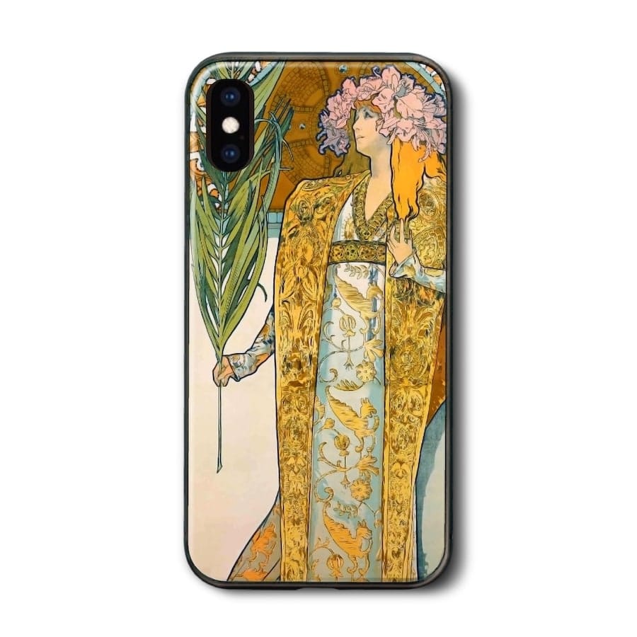 iPhoneXR ケース iPhone16Pro 背面ガラスケース アルフォンス ミュシャ ジスモンダ 多機種対応 ケース 人気 iPhone15 スマホカバー ハードケース iPhone16
