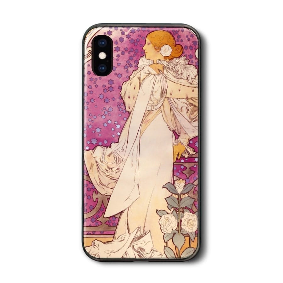 iPhone12Pro iPhone13 ケース アイフォン ガラスケース アルフォンス ミュシャ 椿姫 多機種対応 iPhone15 iPhone17e 人気 絵画 個性的 iPhoneAir iPhone17e iPhone16