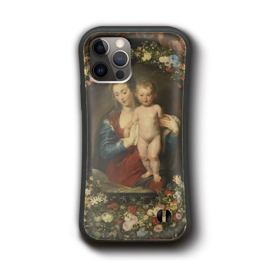 iPhone17Pro iPhone17e iPhoneAir iPhone12mini iPhoneSE2 ピーテル パウル ルーベンス 花輪の中の聖母マリア ケース 人気 絵画 SE第三世代 丈夫 アイフォン 絵画グッズ docomo あいほん