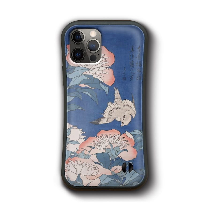 iPhoneXR iPhoneSE 第二世代 iPhone13mini iPhone12mini 葛飾北斎 芍薬 カナアリ iPhone16 ケース 人気 絵画 個性的 スマホカバー グリップケース