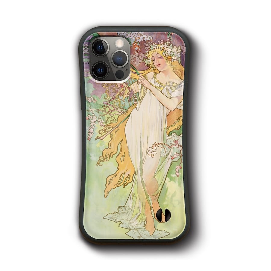 iPhone12Pro iPhone13Pro iPhone11Pro iPhone8 アルフォンス ミュシャ 四季?春 多機種対応 ケース レトロ 人気 絵画 個性的 au スマホカバー iPhone16Pro