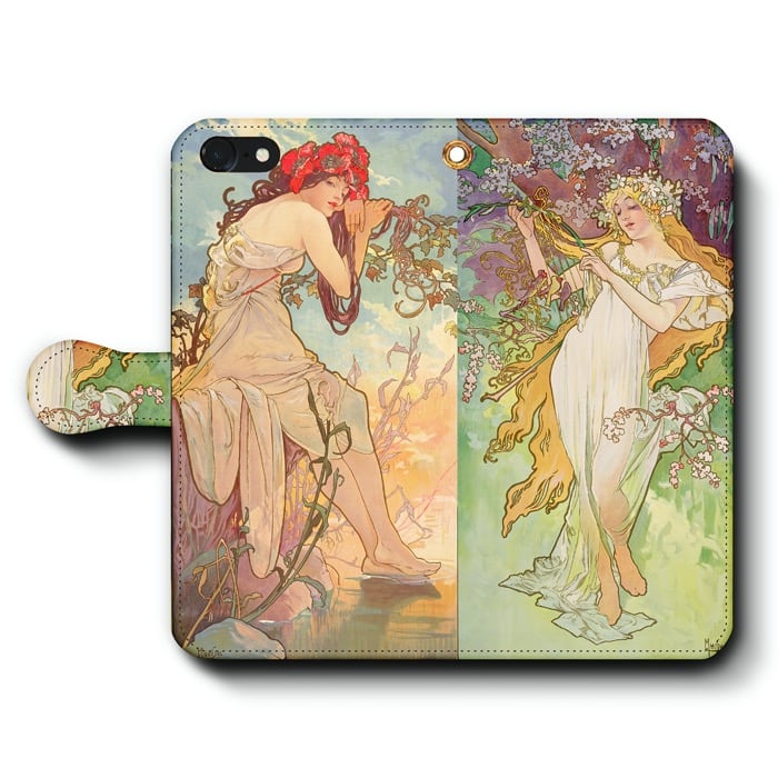 スマホケース手帳型 全機種対応 アルフォンス ミュシャ 四季?夏&春 1896 iPhone8 ケース 絵画 人気 あいふぉん iPhone13 iPhone12Pro AQUOSsense8 最新機種 SE第二世代 かわいい Pixel8a