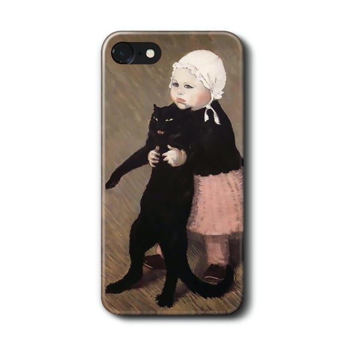 スマホケース スタンラン Girl with Cat ケース スマホカバー iPhone13Pro iPhone14 名画 絵画 レトロ 昭和レトロ iPhone14 iPhoneSE3 第三世代