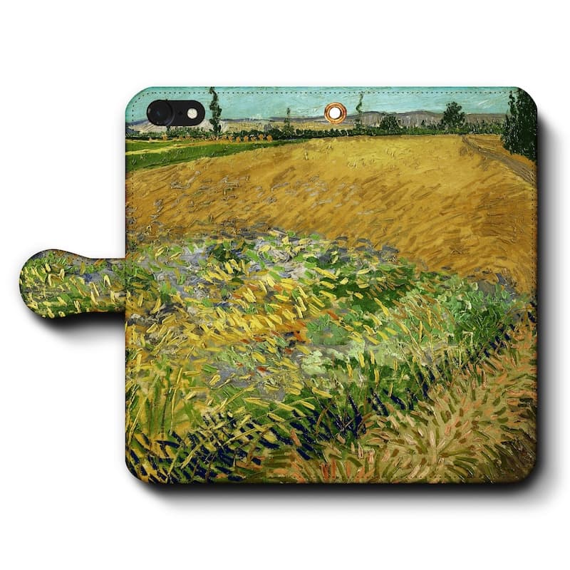 スマホケース手帳型 全機種対応 ゴッホ 麦畑 背景にアルピーユ山脈麓の丘陵 スマホカバー iPhone12 iPhoneXR Xperia iPhone16e Galaxy iPhone16 名画 絵画 iPhoneSE3 第三世代