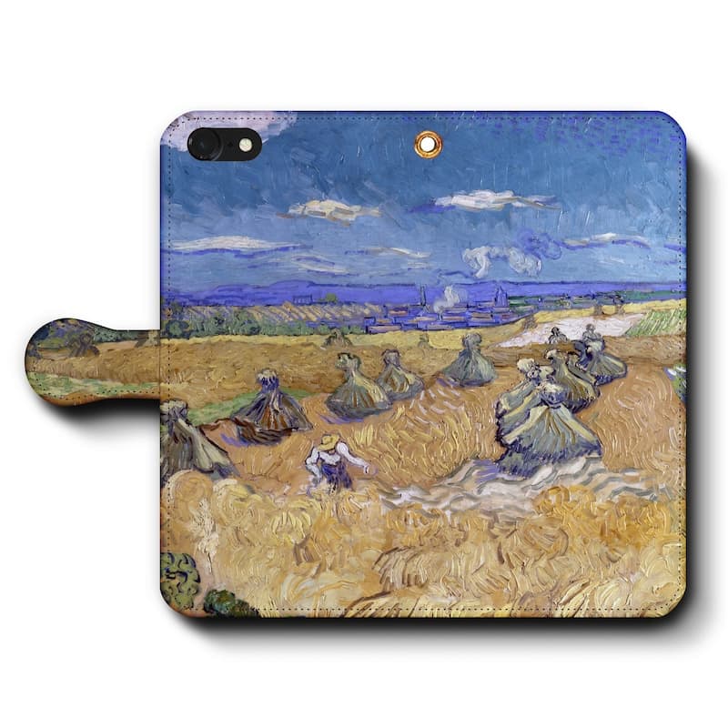 スマホケース手帳型 全機種対応 フィンセント ファン ゴッホ 麦束の山と刈る人 iPhone14Pro ケース iPhone15 iPhone12mini 絵画 人気 あいふぉん iPhone7 iPhone8 iPhone16e IPhone17e