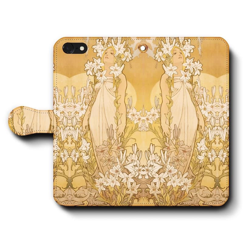 スマホケース手帳型 全機種対応 アルフォンス ミュシャ 四つの花 ユリ 1897 iPhone...