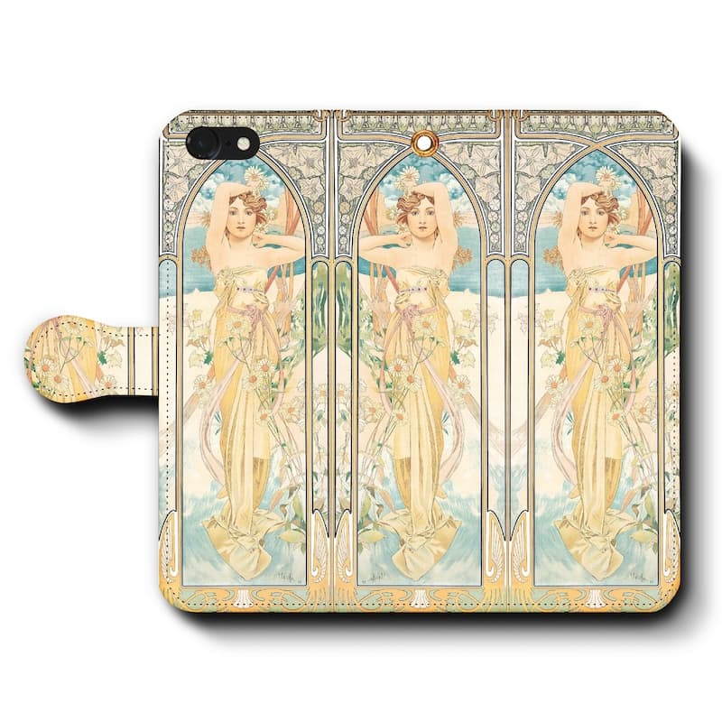 スマホケース手帳型 全機種対応 アルフォンス ミュシャ 四つの時の流れ 昼の輝き 1899 iPhone8 ケース iPhone12mini あいふぉん 絵画 人気 IPhoneSE第三世代 SE3 iPhone13 iPhone16