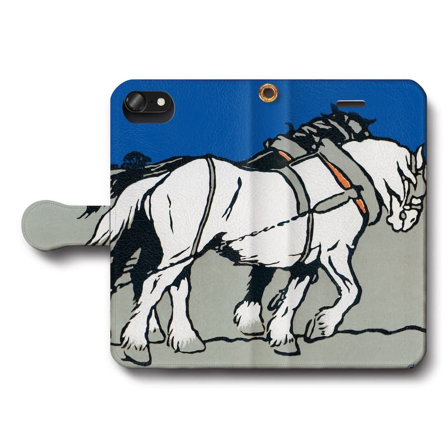 スマホケース手帳型 全機種対応 アンティークイラスト 畑を耕す馬 プラウマン iPhone12Pro ...