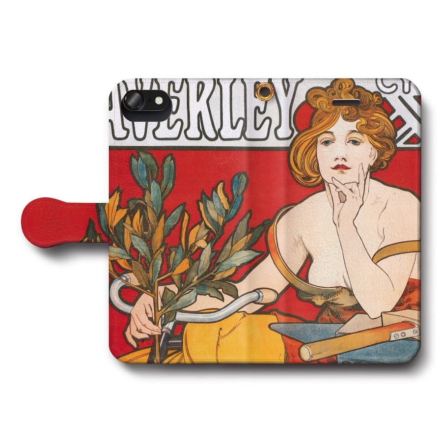 スマホケース手帳型 全機種対応 アルフォンス ミュシャ ウェイ?ァリー自転車 iPhon...