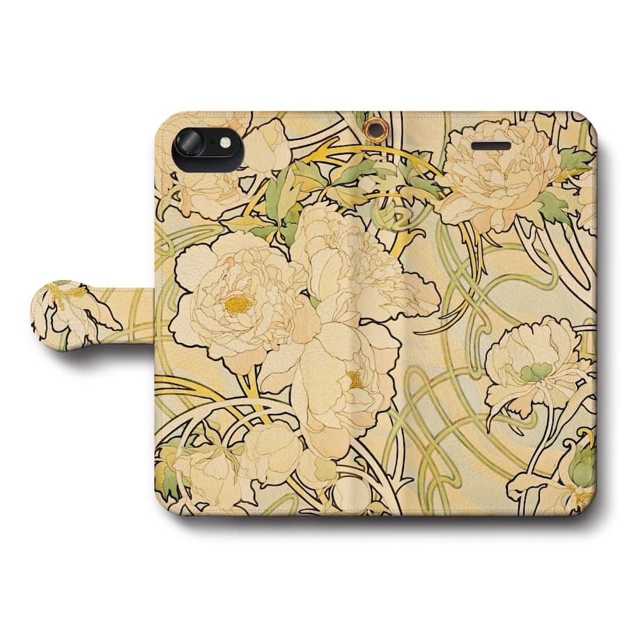 スマホケース手帳型 全機種対応 アルフォンス ミュシャ 牡丹 iPhone8 ケース iPhone12mini あいふぉん 絵画 人気 IPhoneSE第三世代 SE3 iPhone13 iPhone16