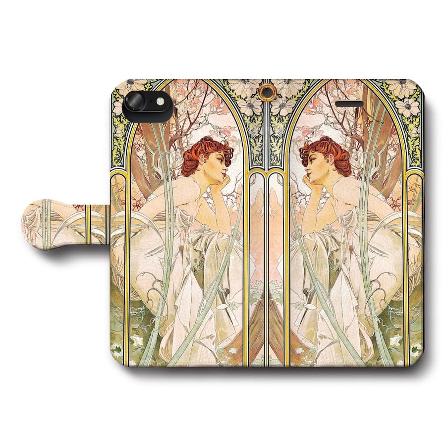 スマホケース手帳型 全機種対応 アルフォンス ミュシャ 四つの時の流れ 夕べの夢想 iPhoneSE3 第三世代 あいふぉん iPhone13 iPhone12Pro AQUOSsense9 最新機種 SE第二世代 Pixel9a
