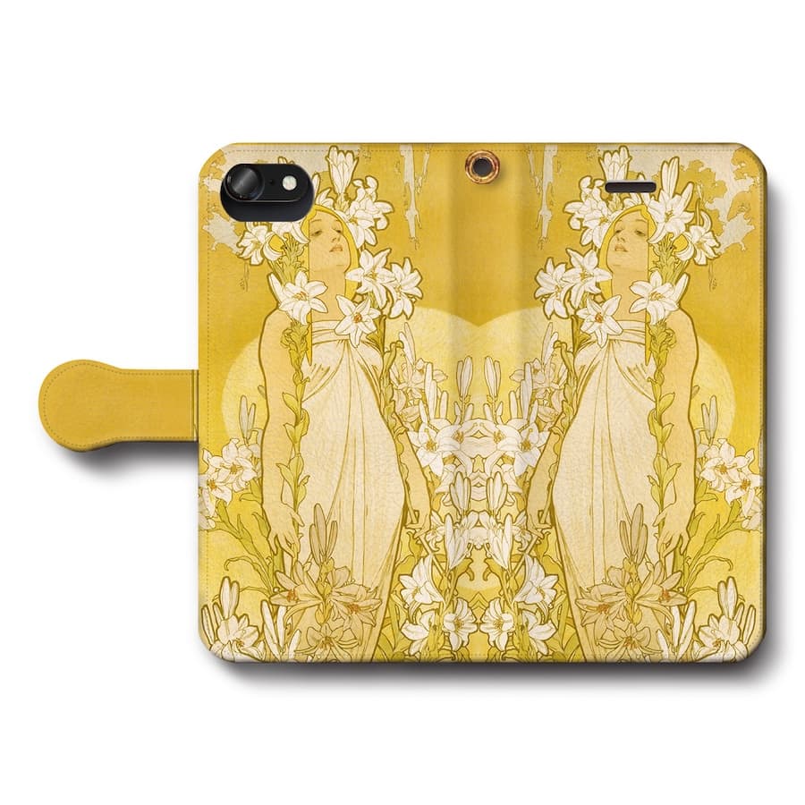スマホケース手帳型 全機種対応 アルフォンス ミュシャ 四つの花 ユリ iPhone12Pro iPhone16Pro iPhone8 iPhone7 iPhoneSE第三世代 Galaxy Xperia 名画 絵画 iPhone13