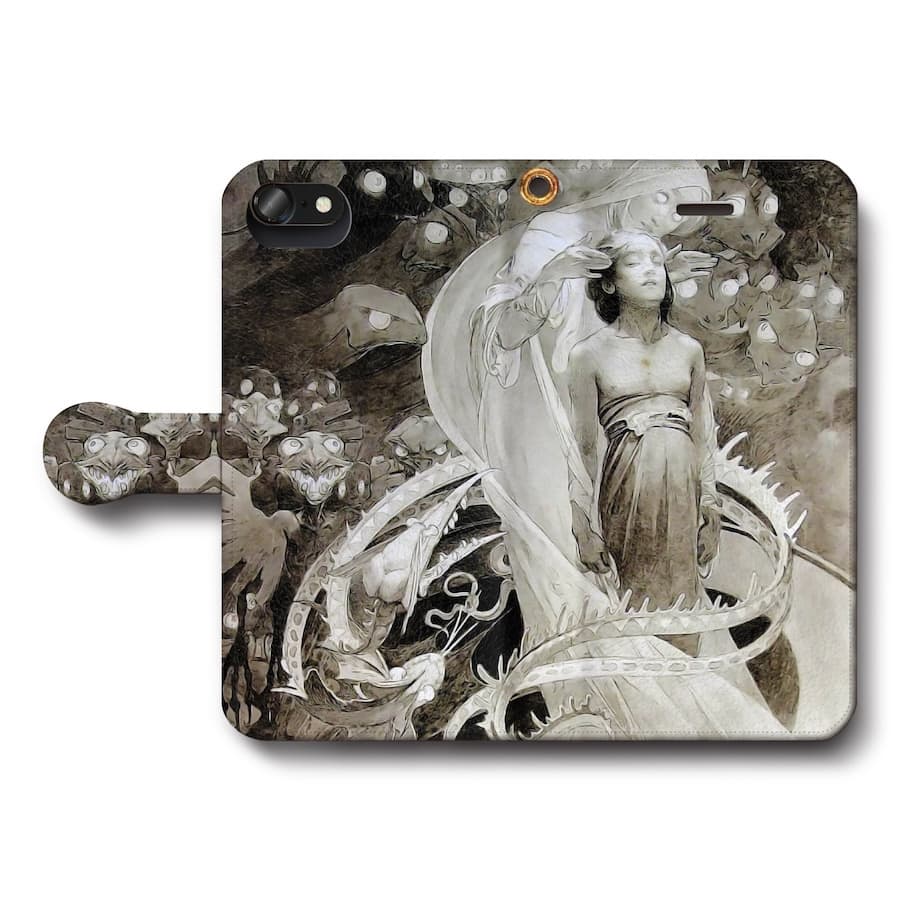 スマホケース手帳型 全機種対応 アルフォンス ミュシャ 主の祈り デッサン4 ケース カバー iPhone16e iPhone12Pro iPhoneXR Xperia iPhone15Pro iPhoneSE第二世代