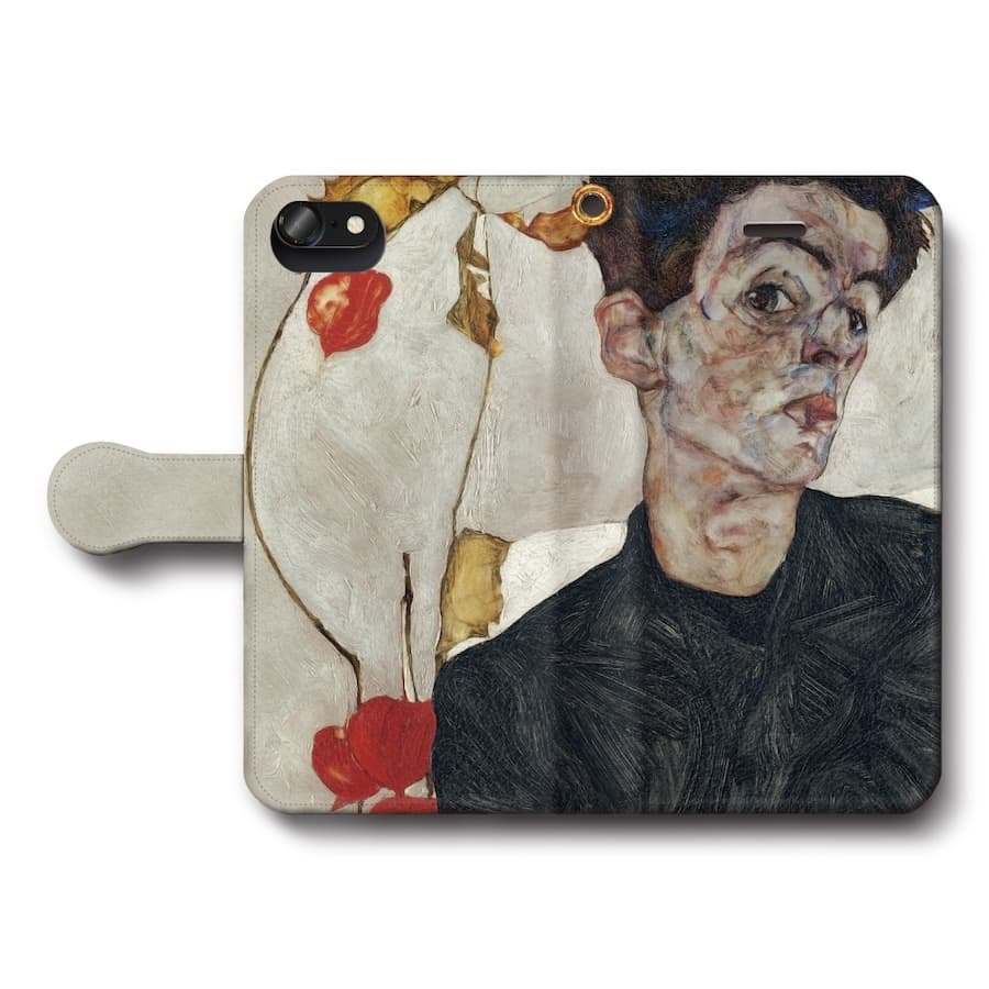 スマホケース手帳型 全機種対応 エゴン シーレ 自画像 1912年 スマホカバー iPhone12 iPhoneXR Xperia iPhone16e Galaxy iPhone16 名画 絵画 iPhoneSE3 第三世代