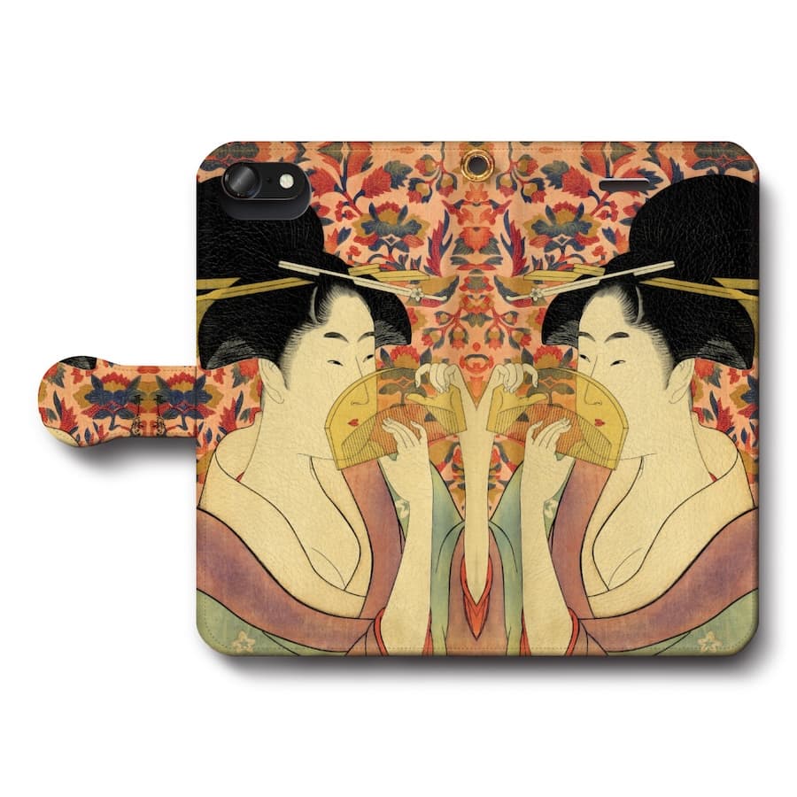 スマホケース手帳型 全機種対応 喜多川歌麿 くし iPhone12Pro iPhone16Pro iPhone8 iPhone7 iPhoneSE第三世代 Galaxy Xperia 名画 絵画 iPhone13
