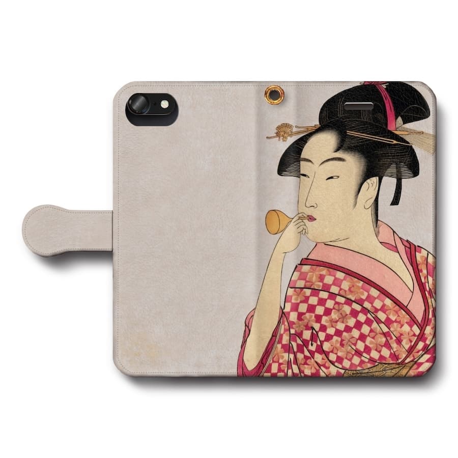 スマホケース手帳型 全機種対応 喜多川歌麿 ポッピンを吹く女 スマホカバー iPhone12 iPhoneXR Xperia iPhone16e Galaxy iPhone16 名画 絵画 iPhoneSE3 第三世代