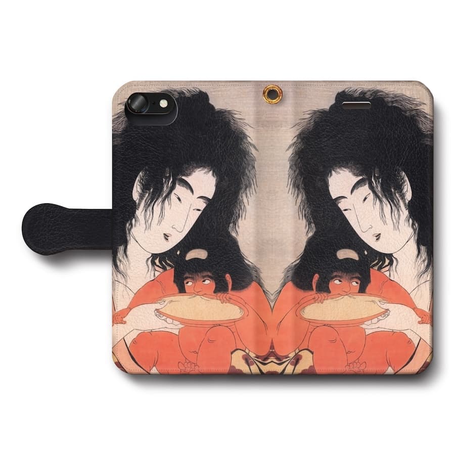 スマホケース手帳型 全機種対応 喜多川歌麿 山姥と金太郎 盃 iPhone8 ケース iPhone12mini あいふぉん 絵画 人気 IPhoneSE第三世代 SE3 iPhone13 iPhone16