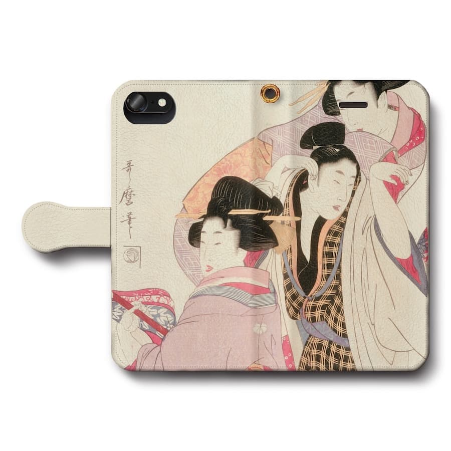 スマホケース手帳型 全機種対応 喜多川歌麿 二人の芸者と酔いどれ客 iPhoneSE3 ケース iPhone12 スマホカバー IPhone16e 絵画 iPhone16Pro あいふぉん iPhone13 第2世代 SE2