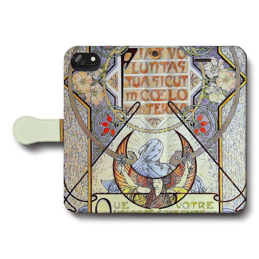 スマホケース手帳型 全機種対応 アルフォンス ミュシャ Le Pater 主の祈り 8 iPhone15Pro iPhone13mini 絵画 人気 あいふぉん iPhone17 iPhone12mini iPhone12Pro iPhone16