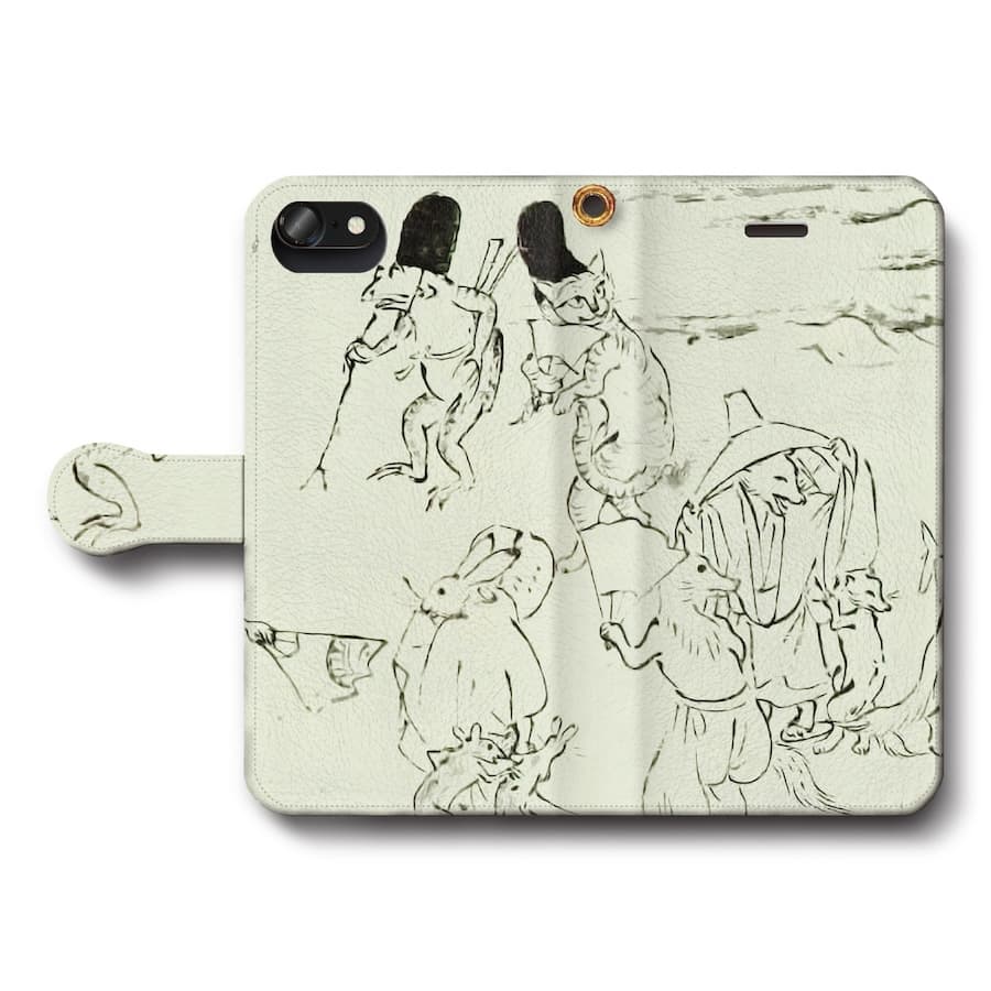 スマホケース手帳型 全機種対応 鳥獣人物戯画 甲巻 巡礼と追い剥ぎの場面 iPhone8 ケース iPhone12mini あいふぉん 絵画 人気 IPhoneSE第三世代 SE3 iPhone13 iPhone16