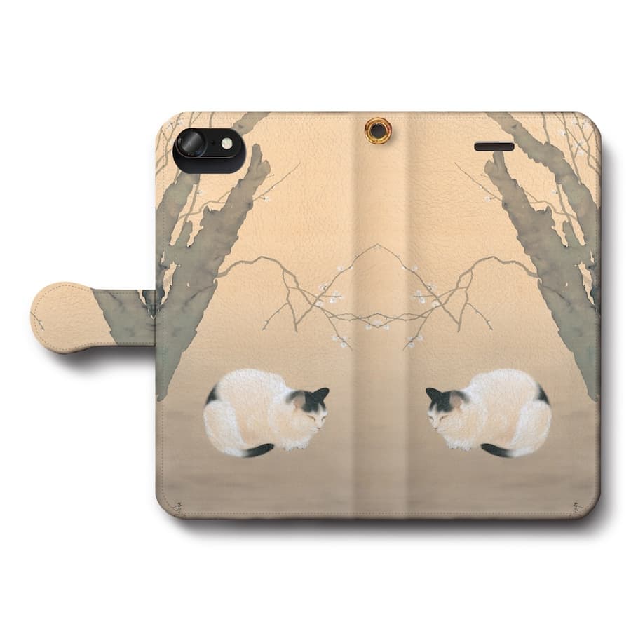 スマホケース手帳型 全機種対応 菱田春草 猫梅 iPhone8 ケース iPhone12mini あいふぉん 絵画 人気 IPhoneSE第三世代 SE3 iPhone13 iPhone16