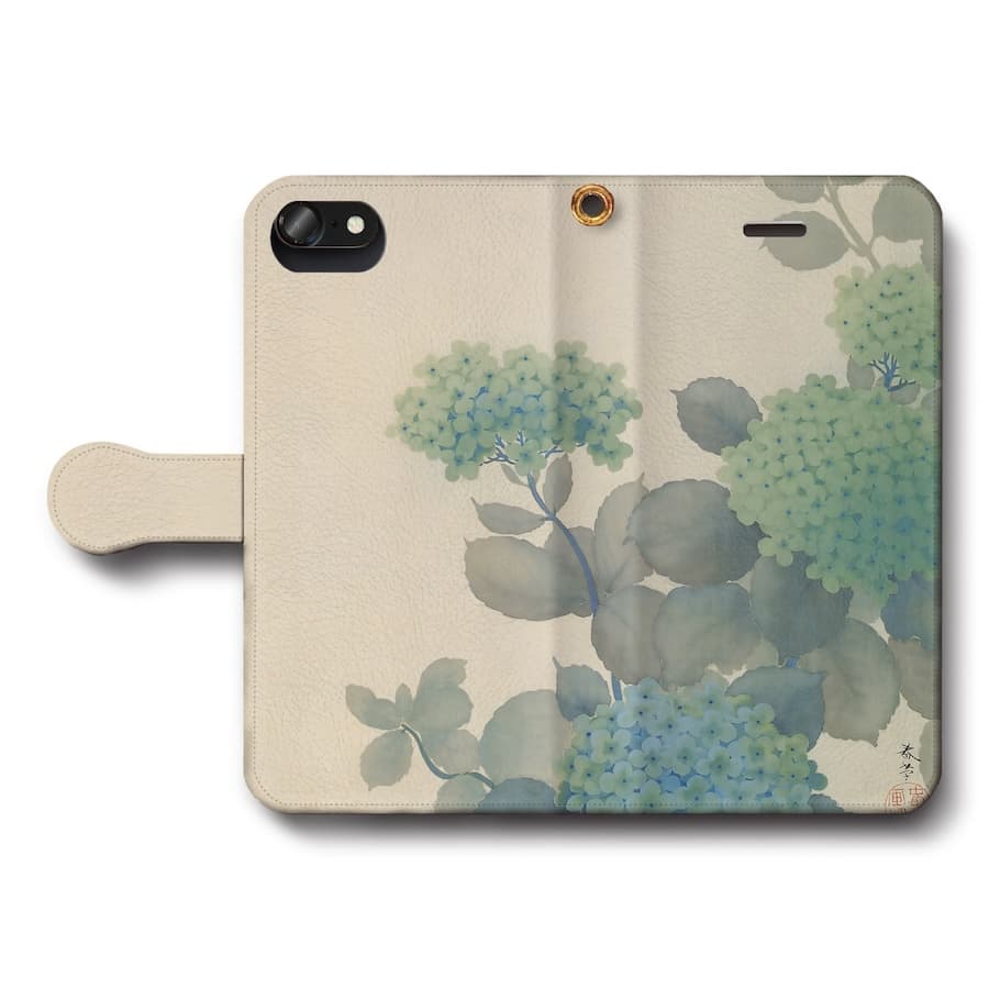 スマホケース手帳型 全機種対応 菱田春草 紫陽花 アジサイ iPhoneSE3 第三世代 あいふぉん iPhone13 iPhone12Pro AQUOSsense9 最新機種 SE第二世代 Pixel9a