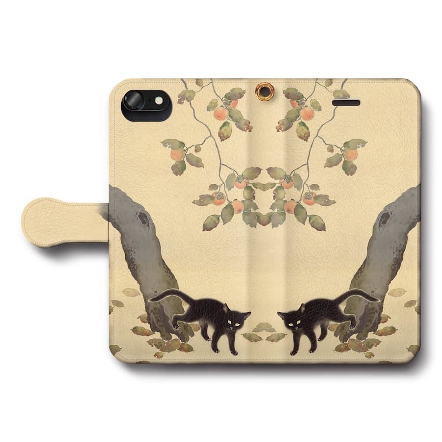 スマホケース手帳型 全機種対応 菱田春草 柿に猫 iPhone15 iPhone8 ケース iPhone14Pro Xperia10Vl Xperia10V AQUOSsense8 第三世代