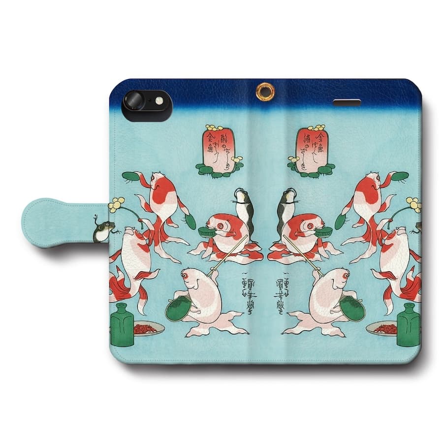 スマホケース手帳型 全機種対応 歌川国芳 金魚づくし 酒のざしき iPhone15 iPhone8 ケース iPhone14Pro Xperia10Vl Xperia10V AQUOSsense8 第三世代