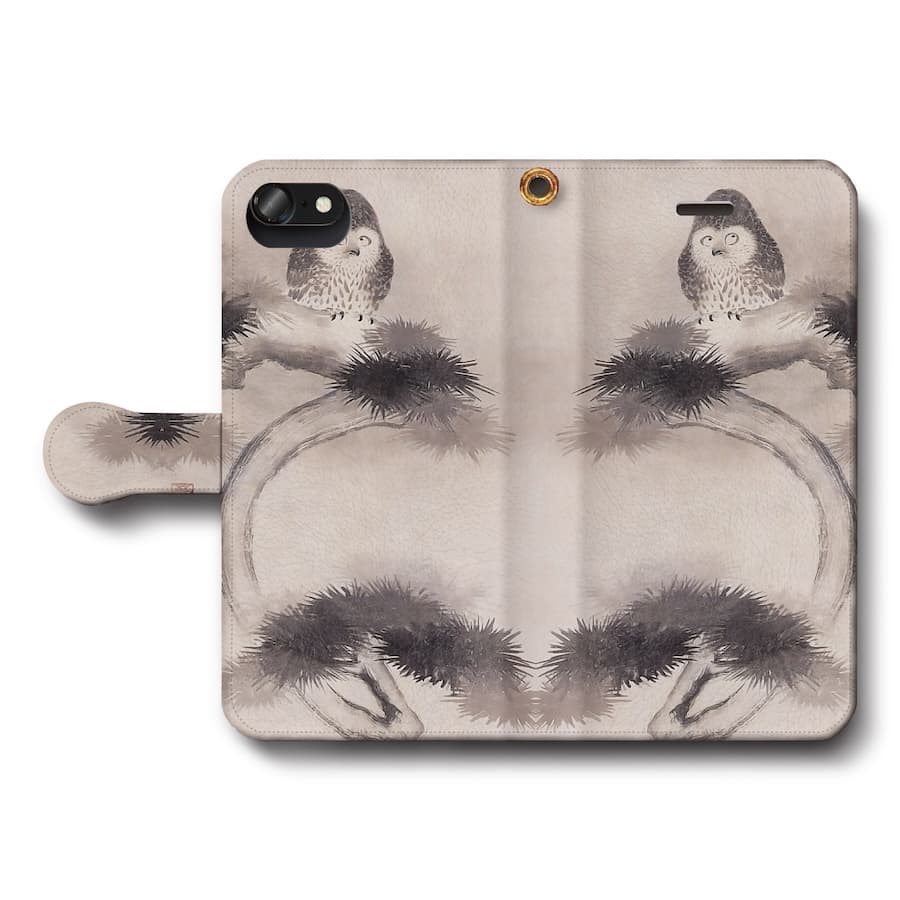 スマホケース手帳型 全機種対応 狩野山雪 松梟竹鶏図 ケース カバー iPhone12 iPhone16Pro Xperia エクスペリア iPhone17Pro SE第二世代 名画 絵画 おしゃれ iPhone15