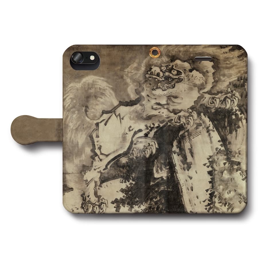 スマホケース手帳型 全機種対応 曾我蕭白 唐獅子図 左幅 iPhone16e GalaxyS25 AquosSense9 iPhone12 IPhone13Pro iPhoneSE3 第三世代 Xperia10lV