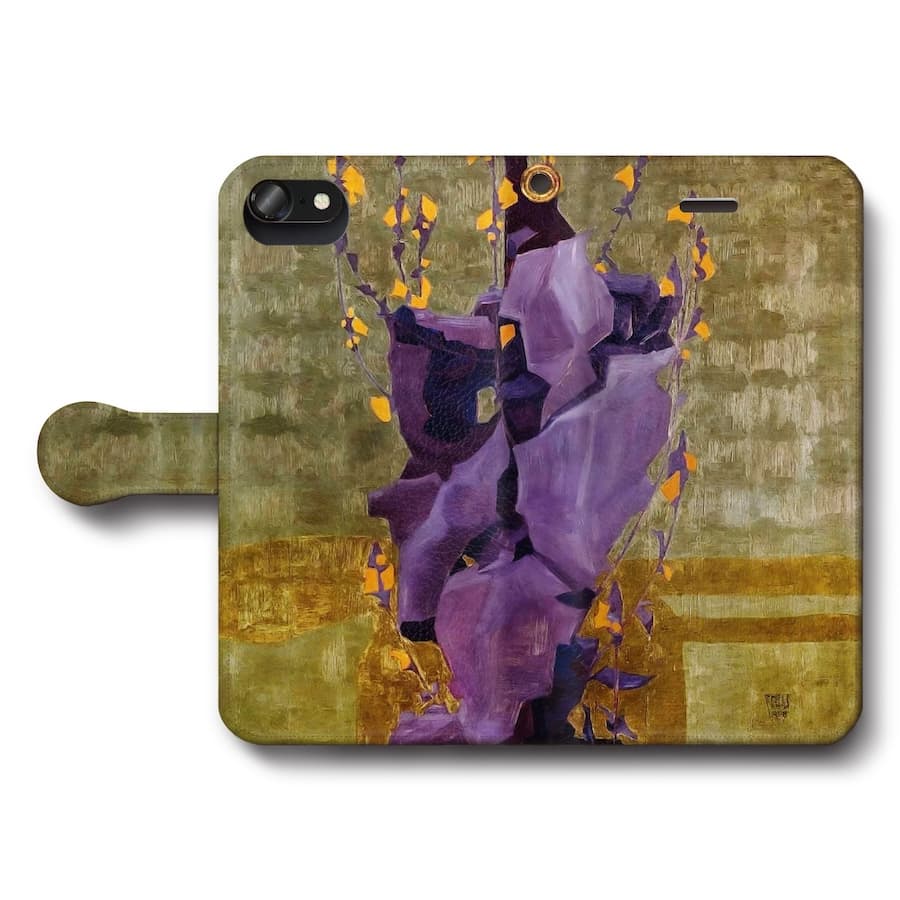 スマホケース手帳型 全機種対応 エゴン シーレ 装飾的な背景の前に置かれた様式化された花 iPhone15Pro iPhone13mini 絵画 人気 あいふぉん iPhone17 iPhone12mini iPhone12Pro iPhone16