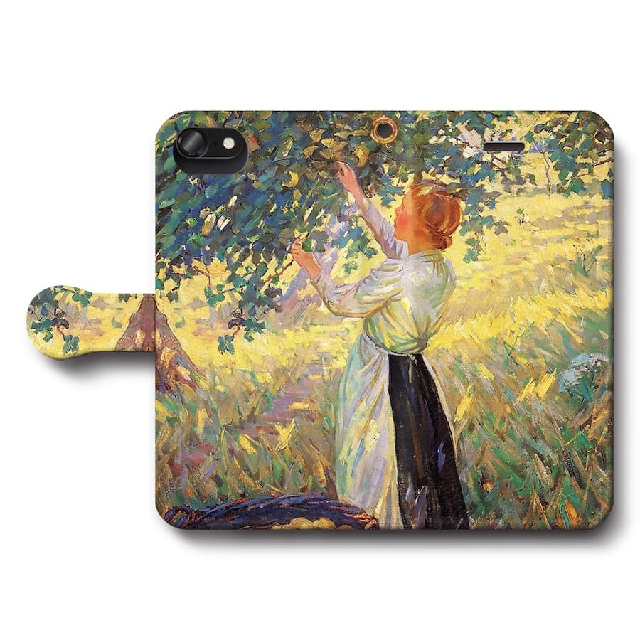 スマホケース手帳型 全機種対応 ヘレン マクニコル りんご摘み iPhone16e GalaxyS25 AquosSense9 iPhone12 IPhone13Pro iPhoneSE3 第三世代 Xperia10lV